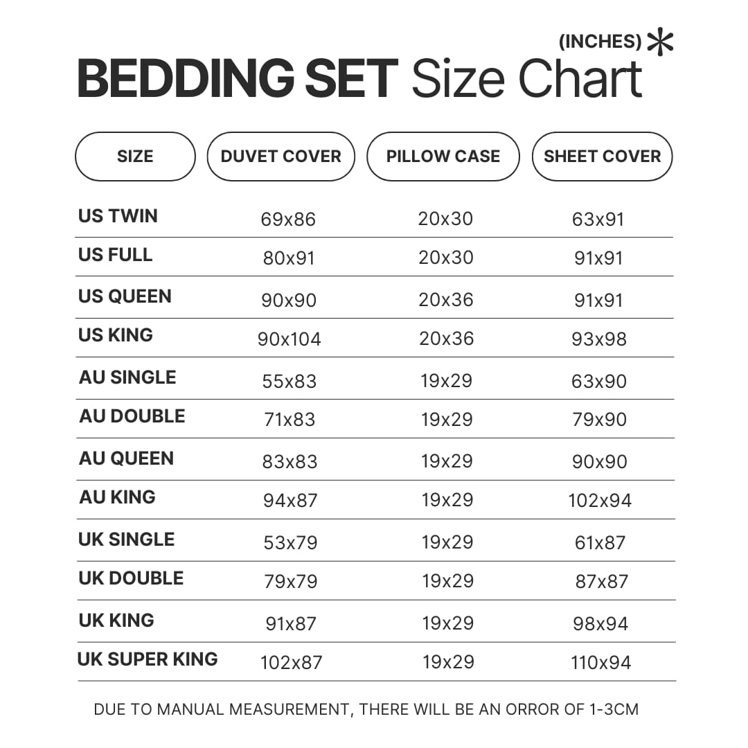 Beding Set Size Chart - Karl Jacobs Store